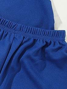 2 Stücke Kleine Jungen Lässig-Sporttrikot mit Buchstaben Muster Kurzarm Top und Shorts, Quick-Dry-Sommeroutfits - Blau - Übersicht 4