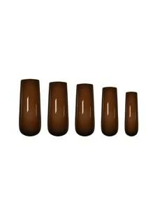 Conjunto de 24 uñas postizas largas con diseño cuadrado degradado en color marrón oscuro, elegante y sencillo con pegamento y lima de uñas, diseño de cobertura completa para fiestas, bailes o uso diario, suministros de uñas postizas uñas falsas uña falsa uña acrílica