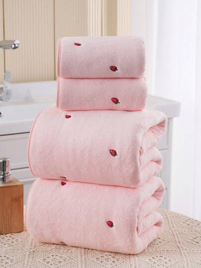 1/2/3pcs Coral Fleece Embroidered Cherry Hand Towel/Face Towel/Bath Towel, Absorbent Microfiber Solid Color Embroidered Strawberry Bath Towel Or Hand Towel, Couples Use, Soft & Skin-Friendly, Bathroom Accessories For Beauty Salon Home Bathroom Shower Towels For Beauty Salon, Hotel Sports,Home Essentials, Towel, Skin Care Bath Towel Sheet