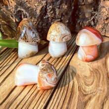 1入組用金屬線綁繞的天然玉髓石蘑菇,精雕細琢的微型景觀裝飾,玉髓石蘑菇家居裝飾品,水晶體內能量,靈性禮品,男女皆宜情人節禮物,水晶裝飾,大小約4-5.5公分,每一件都是獨一無二的手工製作,天然石材紋理會有所不同,隨機寄送 - 菇 - 查看 8