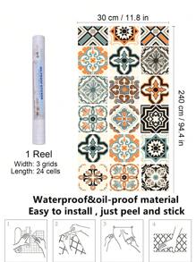 1 Rollo de adhesivo de piso estilo europeo, pegatina de vinilo impermeable con patrón de baldosas para instalar de forma instantánea en la sala de estar, cocina, dormitorio, piso de dormitorio, baldosas autoadhesivas para decoración del hogar