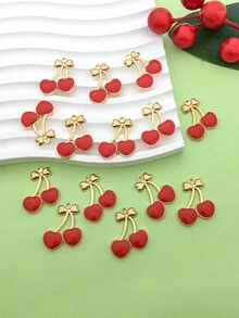 10 件裝時尚琺瑯水果櫻桃吊墜適合 Diy 手鍊項鍊耳環珠寶製作配件 - 紅色 - 查看 2