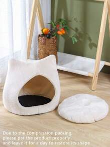 1pc Plush Cat Ear Design Shaped Pet Bed For Cat For Sleeping Puppy Keep Dog Bed Cat Bed Easy To Clean - White - View 5