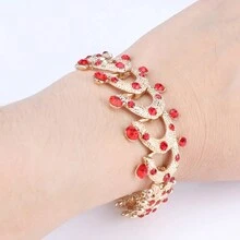 女士晚宴霓虹石項鍊、耳環、手鍊、戒指新娘婚禮珠寶套裝 - 紅色 - 查看 3