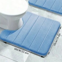 1入組超吸水記憶泡沫浴室地墊,配備馬桶輪廓特徵,柔軟舒適的腳墊,防滑,可機洗,快速乾燥,秋季裝飾,浴室裝飾 - 天藍 - 查看 2