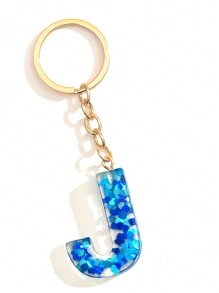 1個女士藍色黏合劑心型亮片可愛字母鑰匙扣,送給朋友的絕佳禮物 - 寶藍色 - 查看 24