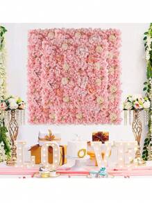 1pc/2pcs Artificial Rose Wall For Home Decoration, Valentine's Day Green Plastic Artificial Leaf Panel Wall Decoration, Room Decoration Artificial Background Wall Flowers, Outdoor Wedding Background Decoration Wall, Suitable For Gardens And Patios, Simple PC Artificial Leaf Home Decoration. - Pink - View 1