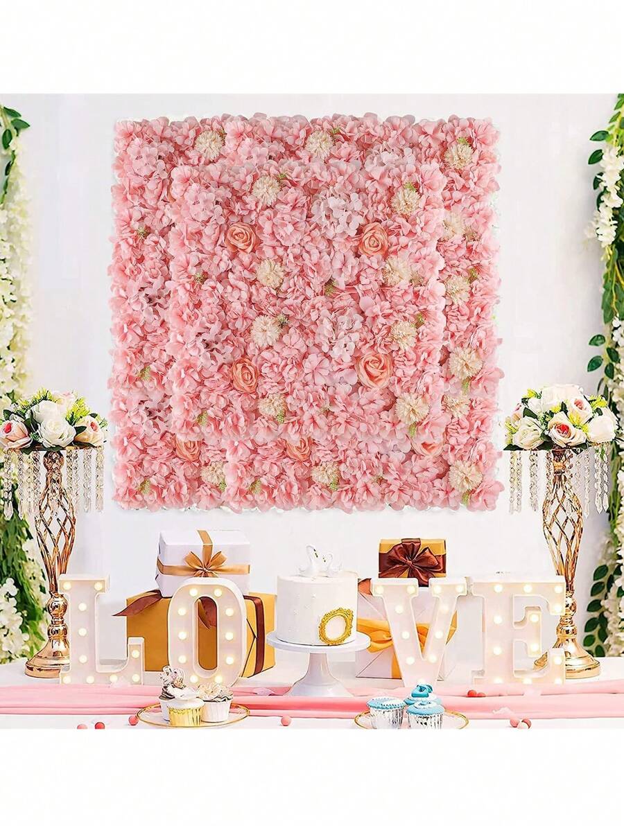 1pc/2pcs Artificial Rose Wall For Home Decoration, Valentine's Day Green Plastic Artificial Leaf Panel Wall Decoration, Room Decoration Artificial Background Wall Flowers, Outdoor Wedding Background Decoration Wall, Suitable For Gardens And Patios, Simple PC Artificial Leaf Home Decoration. - Pink - View 1