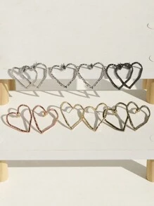 1 对金属镂空心形耳环情人节 - 金黃色 - 查看 5