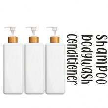 3个/套 500毫升方形塑料分装瓶，适用于洗发水、护发素、沐浴露、润肤露，家居浴室装饰，秋季，返校季 - 白色 - 查看 8