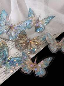 1張粉色水晶蝴蝶形狀3d貼紙,適用於diy手工藝品,創意手帳裝飾和標籤標記。 - 藍色 - 查看 3
