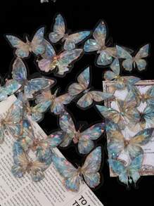 1張粉色水晶蝴蝶形狀3d貼紙,適用於diy手工藝品,創意手帳裝飾和標籤標記。 - 藍色 - 查看 1