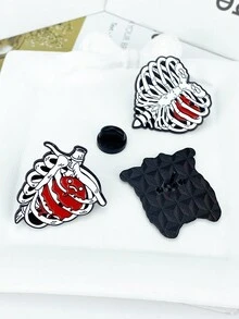 1 Pieza Broche De Aleación Pintado De Corazón Y Costillas De Dibujos Animados Unisex Para Uso Diario - Multicolor - Ver 2