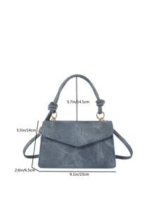 1 件纯色牛仔效果 PU 皮革方形包，配有可调节肩带和翻盖，时尚女士手提包，适合日常使用、大学生、工作、约会和购物，女士复古牛仔钱包