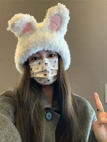 女士冬季针织帽，保暖，白色，带保暖内衬，适合大头 - 黑色 - 查看 16