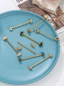 1pc Elegant New Arrivals Golden Yellow Industrial Piercing Jewelry 14G 316L Stainless Steel Flower Leaf Heart Wave Industrial Earrings 5A Stone For Women Men Chain Dangle Industrial Bar Piercing Cartilage Helix Piercing Earrings Industrial Barbell Body Piercing Jewelry For Party Daily Wear Valentines,Mom,Mother,Mother's Day,Gift - Multicolor - View 3