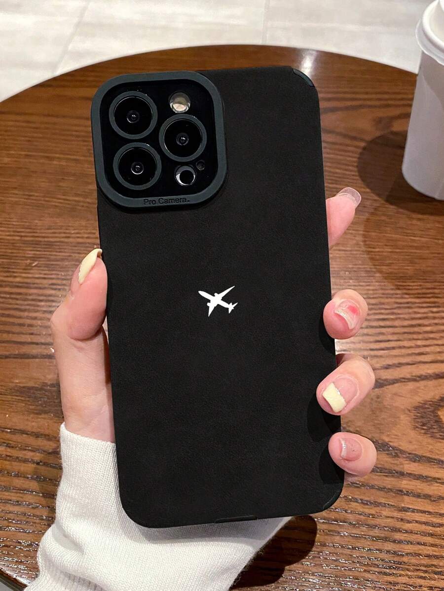 黑白飞机图案 TPU PU 材质 1 件装飞机彩绘手机壳，兼容苹果 11、12、13、14、12 Pro Max、13 Pro Max、15、15 Pro、15 Plus、15 Pro Max、16、16 Pro、16 Plus、16 Pro Max 以及三星 Galaxy A11、A12、A20S、A32、A50、A51、A52、A71、A73、S20 FE、S21、S22、A04、A13、A24，防水防震防摔防刮花，时尚手机壳，周年纪念、生日、春季派对礼物之选 - 黑與白 - 查看 1