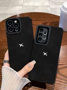 黑白飞机图案 TPU PU 材质 1 件装飞机彩绘手机壳，兼容苹果 11、12、13、14、12 Pro Max、13 Pro Max、15、15 Pro、15 Plus、15 Pro Max、16、16 Pro、16 Plus、16 Pro Max 以及三星 Galaxy A11、A12、A20S、A32、A50、A51、A52、A71、A73、S20 FE、S21、S22、A04、A13、A24，防水防震防摔防刮花，时尚手机壳，周年纪念、生日、春季派对礼物之选 - 黑與白 - 查看 7