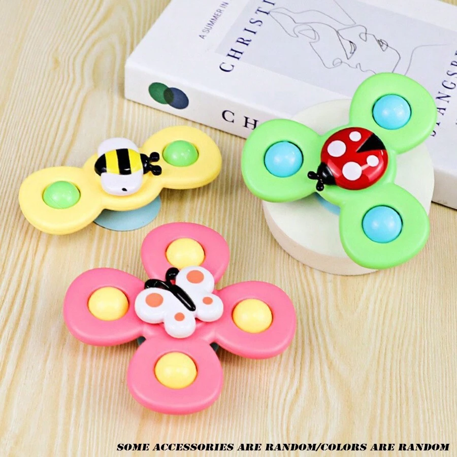 3pcs Insect Rotating Toys Set For Kids: Suction Cup Rotary Play Water Toy, Fun Insect Spinning Carousel Rattle, Baby Bath Toy, Birthday Gift - Red - View 1