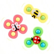 3pcs Insect Rotating Toys Set For Kids: Suction Cup Rotary Play Water Toy, Fun Insect Spinning Carousel Rattle, Baby Bath Toy, Birthday Gift - Red - View 5