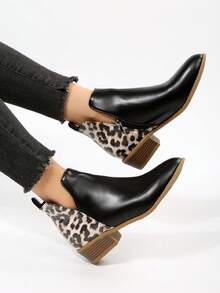 Của phụ nữ Dày Gót chân In hoa Báo Pointed Toe Dây kéo bên Giày ống Ankle , Linh hoạt & Thoải mái Giày ống - màu đen - Xem 1