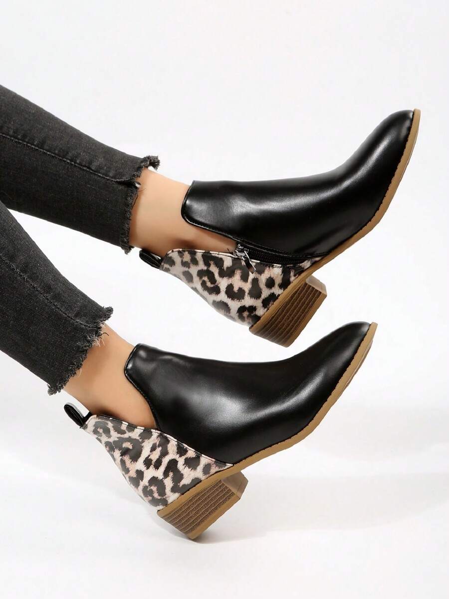 Của phụ nữ Dày Gót chân In hoa Báo Pointed Toe Dây kéo bên Giày ống Ankle , Linh hoạt & Thoải mái Giày ống - màu đen - Xem 1