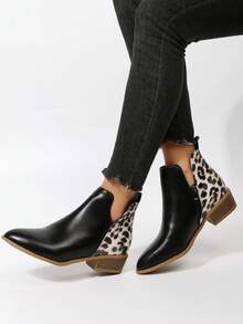 Của phụ nữ Dày Gót chân In hoa Báo Pointed Toe Dây kéo bên Giày ống Ankle , Linh hoạt & Thoải mái Giày ống - màu đen - Xem 2