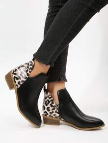 Của phụ nữ Dày Gót chân In hoa Báo Pointed Toe Dây kéo bên Giày ống Ankle , Linh hoạt & Thoải mái Giày ống - màu đen - Xem 3