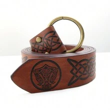 Medieval Knight Brown Pu Leather Belt Gothic Vintage Complex Pattern Belt, Suitable For Daily Life/Holiday Theater Stage Performance/Role-Playing Props - Brown - View 2