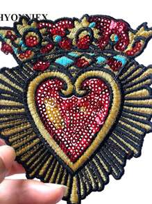 1 Peça Patch Bordado com Lantejoulas em Formato de Escudo Vermelho em Forma de Coração, Dia das Bruxas, Dia dos Namorados, Verão, Escola - 1 pedaço - Visão 3