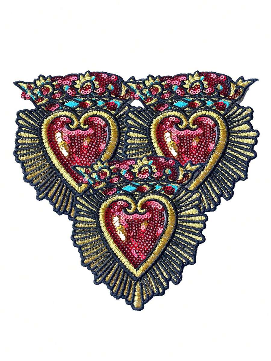 1 Peça Patch Bordado com Lantejoulas em Formato de Escudo Vermelho em Forma de Coração, Dia das Bruxas, Dia dos Namorados, Verão, Escola - 1 pedaço - Visão 1
