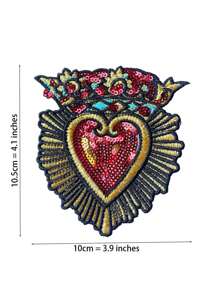 1 Peça Patch Bordado com Lantejoulas em Formato de Escudo Vermelho em Forma de Coração, Dia das Bruxas, Dia dos Namorados, Verão, Escola - 1 pedaço - Visão 6