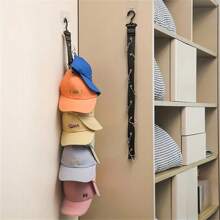 Un organizador colgante de almacenamiento de gorras con 8 ganchos, capaz de sostener 16 gorras sin perforar orificios, diseño adhesivo montado en la pared para dormitorio, entrada, armario y pasillo, conveniente para guardar organizadores de gorras béisbol - Negro - Ver 8