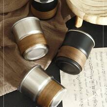 1pc Stainless Steel + Ps Plastic Lid Coffee Cup/Beer Mug With 300ml Capacity And Walnut Wood Heat Insulation Sleeve - Silver - View 3