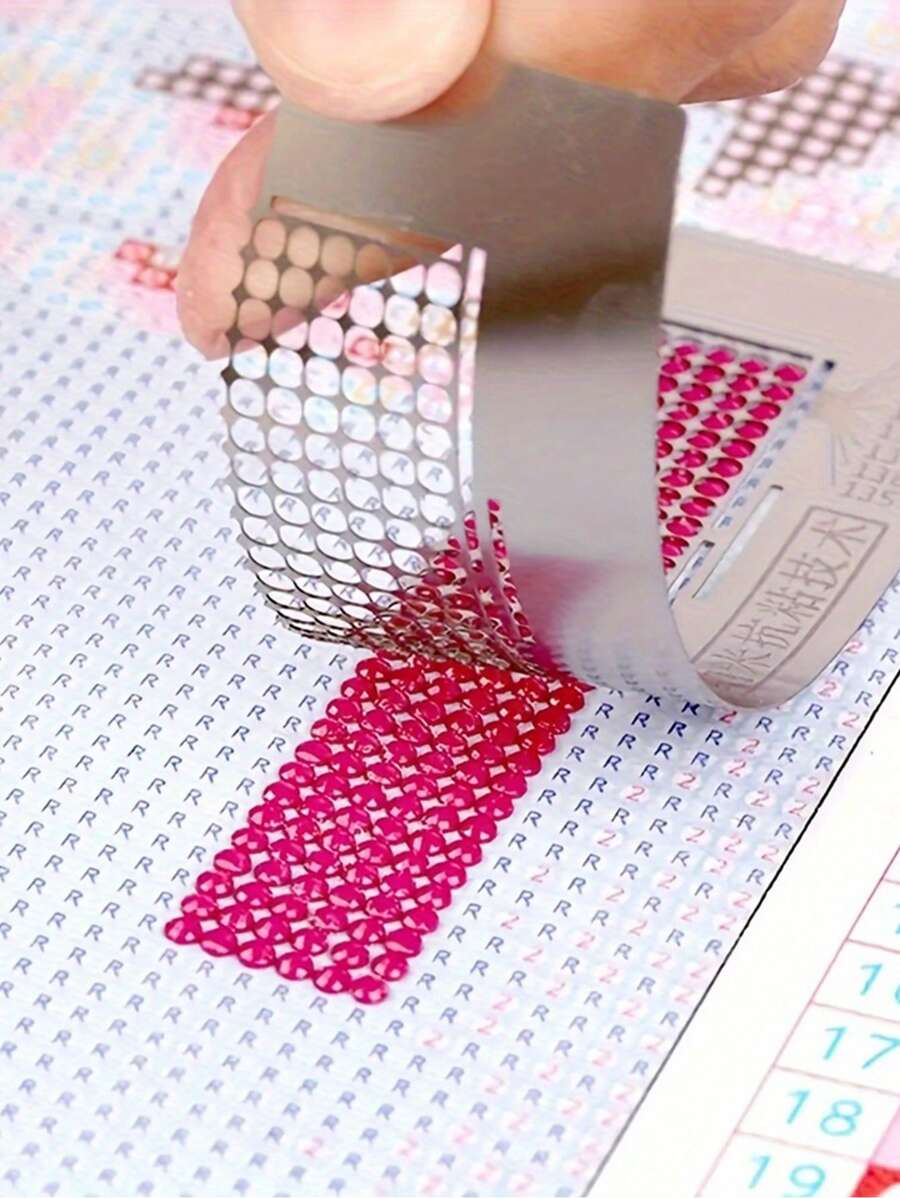 1 Pieza Herramientas De Pintura De Diamante Diy Con Regla De Dibujo De Punto De Cruz, Accesorio De Bordado De Diamante Redondo, Regla De Bordado De Acero Inoxidable
