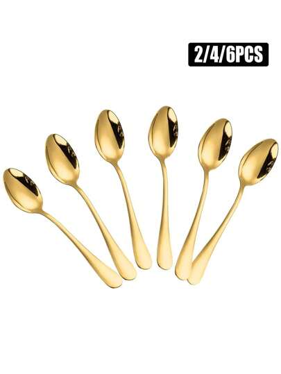 2/4/6/12件不锈钢咖啡/茶/甜点勺，适用于厨房、酒店、咖啡厅、学校用品