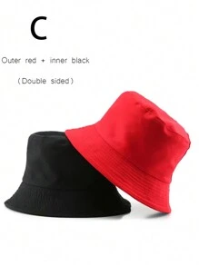 1pc Unisex Two-Sided Solid Color Outdoor Sun Hat, Bucket Hat Casual - Multicolor - View 10