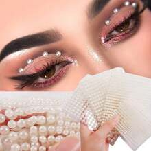 4入組指甲美甲珍珠自粘鑲嵌水晶貼紙,眼睛珠寶面部寶石,美甲水鑽貼紙,身體暫時紋身水鑽,眼影珠寶貼紙,共4張 - 白色 - 查看 1