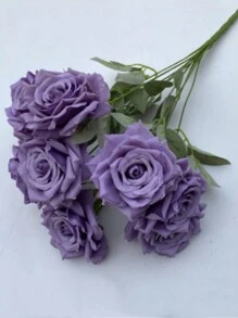 9-Head Roses Artificial Silk Flowers, Fake Roses With 43cm/17inch Long Stems Realistic Faux Rose Bouquets For Wedding Decorations Bridal Shower Floral Arrangements Party Home Table Decor Party Birthday,Valentine'S Day,Mother'S Day Gift Outdoor Decor - Purple - View 4