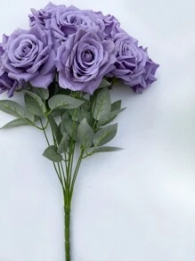 9-Head Roses Artificial Silk Flowers, Fake Roses With 43cm/17inch Long Stems Realistic Faux Rose Bouquets For Wedding Decorations Bridal Shower Floral Arrangements Party Home Table Decor Party Birthday,Valentine'S Day,Mother'S Day Gift Outdoor Decor - Purple - View 5