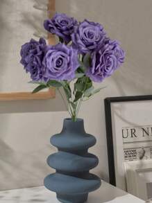 9-Head Roses Artificial Silk Flowers, Fake Roses With 43cm/17inch Long Stems Realistic Faux Rose Bouquets For Wedding Decorations Bridal Shower Floral Arrangements Party Home Table Decor Party Birthday,Valentine'S Day,Mother'S Day Gift Outdoor Decor - Purple - View 2