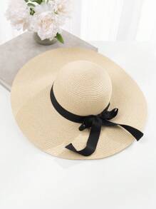 1入組女士簡約風格蝴蝶結寬邊遮陽帽，適合海灘度假 - 彩色 - 查看 13