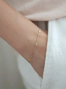 S925 Sterling Silver Cubic Zirconia Small Round Plate Shaped Japanese Simple All-Match Delicate Daily Wear Thin Bracelet For Women