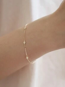 S925 Sterling Silver Cubic Zirconia Small Round Plate Shaped Japanese Simple All-Match Delicate Daily Wear Thin Bracelet For Women