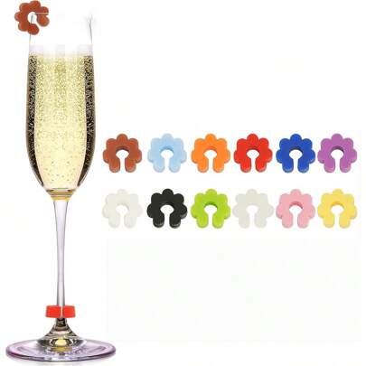 12Pcs Edible Quality Silicone Glass Charms For Parties, Drink Markers And Tags