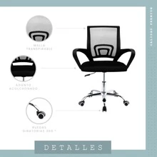 Silla Oficina Escritorio Ejecutiva Ergonómica Premium Respaldo de Malla Ayuda Lumbar Ruedas Giratorias 360 Grados Altura Ajustable - Negro - Ver 3