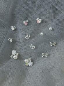 6對/組鋅合金手工耳環套裝，優雅的花朵耳環，輕奢愛情設計，優雅耳環的設計感 - 金色 - 查看 2