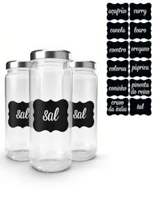 50 Etiquetas Adesivas Vinil para Condimentos Grãos Temperos Potes Organizadores Laváveis - Preto - Visão 1