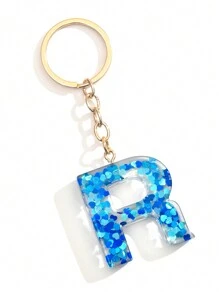 1個女士藍色黏合劑心型亮片可愛字母鑰匙扣,送給朋友的絕佳禮物 - 寶藍色 - 查看 20
