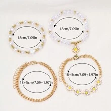 Conjunto De 4 Piezas De Pulseras Con Cuentas De Margarita Y Perlas Falsas - Set 4 pulseras margaritas - Ver 4